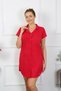 Fashion Line Women Cotton Woven Short Sleeve Buttoned Red Tunic Nightgown 13110 - 6