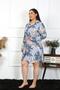 Fashion Line Women Large Size Cotton Buttoned Long Sleeve Indigo Tunic Nightgown 12205 - 2