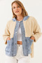 Women's Beige Hooded Denim Detailed Plush Jacket 60251807 - 3