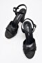 Women's Cross Strap Heeled Shoes BLACK SATIN - 5