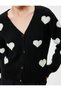 Heart-Shaped Knitwear Cardigan with V-Neck and Buttons, Detailed with Pearl Embroidery - 5