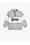 Half Zipper Sweatshirt Slogan Printed Stand Collar With Ribbon