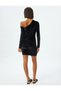 Evening Dress with Stones Velvet Mini Asymmetrical Neckline Draped Long Sleeve Slim Fit - 4