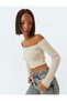Crop T-Shirt Long Sleeve Camisole Asymmetric Collar Ruffle Detail Slim Fit