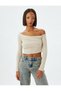 Crop T-Shirt Long Sleeve Camisole Asymmetric Collar Ruffle Detail Slim Fit - 3