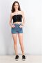 Women Belted Denim Shorts, Blue - 2