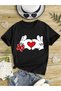 Children's Cartoon Heart Printed Short Sleeve Black White Red T-Shirt - 4