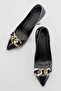 Women's Chain Heeled Shoes Black Patent Leather - 6