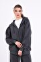 Anthracite Kangaroo Pocket Hooded Zip-Up Oversize Women's Sweatshirt Cmrb73-Anthracite - 3