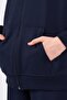 Navy Blue Kangaroo Pocket Hooded Zippered Oversize Women's Sweatshirt Cmrb73 - 5