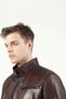 Oregon Men's Jumbo Stand Collar Genuine Leather Coat Red - 2
