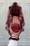 Burgundy Bridal Veil Set, Guipure and Pearl Decorated Henna Night Veil Alı Cover 6 Pieces - 5