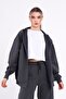 Anthracite Kangaroo Pocket Hooded Zip-Up Oversize Women's Sweatshirt Cmrb73-Anthracite