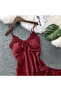 Women's 5 Piece Satin Laced Nightgown Bridal Dowry Set 30740 Burgundy - 4
