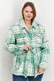 Women Spread Collar Checked Belted Jacket, Light Green