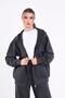 Anthracite Kangaroo Pocket Hooded Zip-Up Oversize Women's Sweatshirt Cmrb73-Anthracite - 2