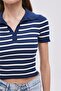 Navy Blue Polo Collar Striped Knitwear Sweater - 5