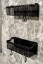 2-Piece Bathroom Organizer - Bathroom Adhesive Shelf and Shampoo Holder Plastic Organizer