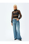 Crop Tulle Transparent Blouse Long Sleeve Stand Collar Cuffs and Elastic Waistband - 2