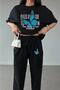 Women's Black Butterfly Bottom Top Jogger And Oversize Tshirt Tracksuit Set - 3