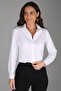 Women's White Hidden Button Lycra Long Sleeve Cotton Classic Shirt - 2