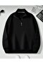 3-Piece Stand Collar Zippered Plain Sweater Sweatshirt Black Gray Red - 5