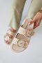 Muna Women's Straw Detail Casual Leather Slippers Beige