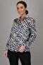 Women's Black and White Patterned Lycra Satin Long Sleeve Evening Dress Shirt Dk 1006 - 3