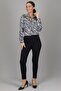 Women's Black and White Patterned Lycra Satin Long Sleeve Evening Dress Shirt Dk 1006 - 4
