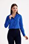 Women's Cobalt Blue Lycra Long Sleeve Cotton Classic Shirt - 3