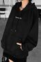 Women's Black Spectacular Printed 3 thread Charcoal Hooded Kangaroo Pocket Oversize Casual Hoodie Sweat - 2
