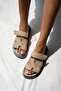 Palmeira Women's Velcro Strap Suede Slippers Beige - 2