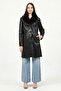 Yb312 Real Leather Women's Trench Coat Black - 5