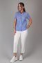 Women's Indigo Stripe Short Sleeve Lycra Cotton Classic Shirt Dk002-4 - 3