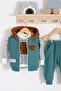 Plush Teddy Bear Patterned Hooded 3 Piece Baby Boy Set - 3