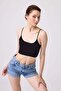 Black Cotton Fine Straps Women's Crop Top Bustier