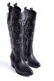 Black Leather Silver Star Embroidered Cowboy Zippered Western Women's Boots - 4