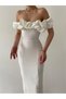 Midi Atlas Elbise -00012 - Beyaz - 6