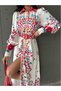 Atlas Fabric Dress & Lace Detailed (Belt Included) - Red-4224 Nhn26 - 2