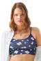 Navy Blue and White Daisy Patterned Adjustable Straps Laser Cut Women's Crop Bustier