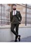ITALIAN CUT STRIPED MEN'S GREEN SUIT WITH VEST - SLIM FIT SD4853 - 2