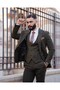 ITALIAN CUT STRIPED MEN'S GREEN SUIT WITH VEST - SLIM FIT SD4853 - 7