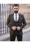 ITALIAN CUT STRIPED MEN'S GREEN SUIT WITH VEST - SLIM FIT SD4853 - 3