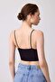 Black Cotton Fine Straps Women's Crop Top Bustier - 2