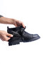 Men's Oven Leather Black Fur Lined Front Stitching Detailed Zippered Boots - 4