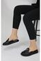 Paris Black Wrinkled Patent Leather Buckle-Strapped Elegantly Designed Slippers - 2