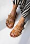 Mecy Women's Buckle Detailed Suede Daily Comfort Slippers Tan