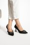 Women's Black Satin Heeled Shoes - 2