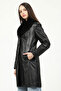 Yb312 Real Leather Women's Trench Coat Black