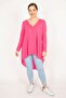 Women's Pink Large Size Front Placket Zipper and Back Detailed Tunic 65n35942 - 2